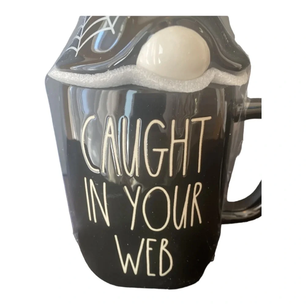 Rae Dunn CAUGHT IN YOUR WEB & Candy Corn Gnome Mugs NEW Halloween Mug Set